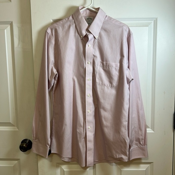 Brooks Brothers 346 Dress Shirt size 15 1/2–4/5 pink blue strip slim fit cotton - Picture 1 of 7
